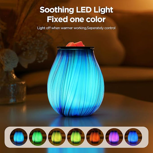 Inrorans Glass Electric Wax Melt Warmer Oil Burner with Stable Heating PTC Reusable Silicone Tray 7 Colorful Changing Led Light Night Light Scent Warmer for Home Fragrance Warmers-Blue Silk Timer