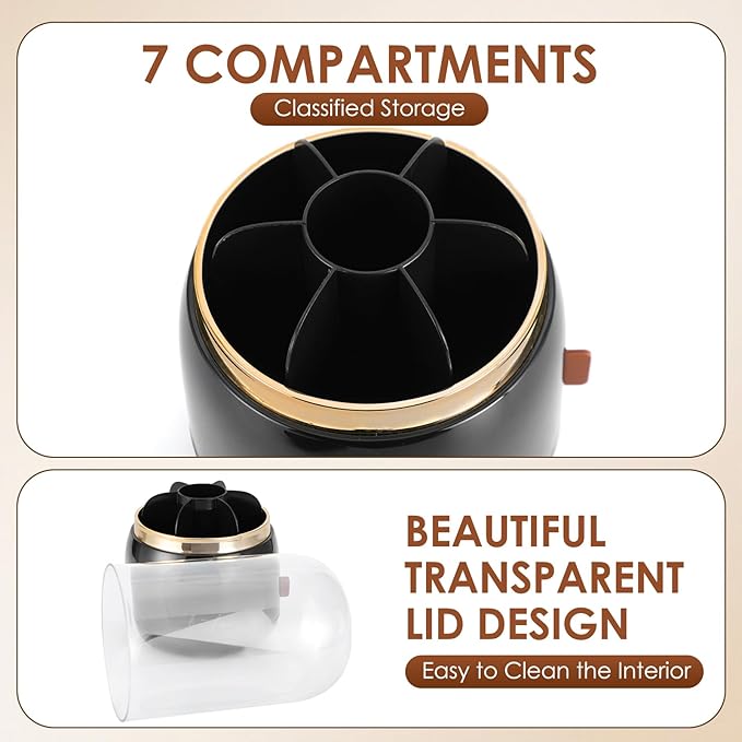 EXIN DECHEN Silverware Organizer with Lid,Cutlery Holder,Black with Gold | Waterproof and Dustproof,360°Rotating,Store Knives Forks Spoons Chopsticks for Kitchen Counter,Table,Party,Outdoor Camping,Rv