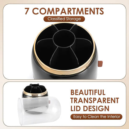 EXIN DECHEN Silverware Organizer with Lid,Cutlery Holder,Black with Gold | Waterproof and Dustproof,360°Rotating,Store Knives Forks Spoons Chopsticks for Kitchen Counter,Table,Party,Outdoor Camping,Rv