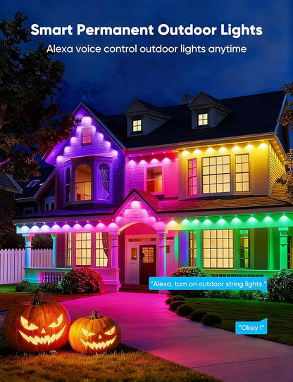 APPECK RGBW Permanent Outdoor Lights 400ft, 40LM, with 288 LED Bulbs, Black | IP67 Waterproof, 111 Scene Modes, 2700K Warm White, Music Sync, Individual Control, Eave Lights Compatible with Alexa