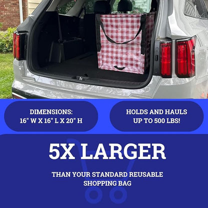 DURASACK Heavy Duty Storage Tote Bag 22-Gallon, Gingham Red, Pack of 4 | Rugged Woven Polypropylene Moving Bag, Reusable Self-Standing Design, Holds up to 500 Pounds
