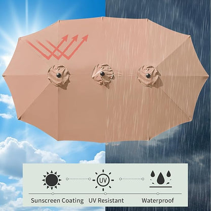 15ft Double Sided Patio Umbrella Replacement Canopy,12 Ribs Umbrella Replacement Top Cover,Frame NOT Included
