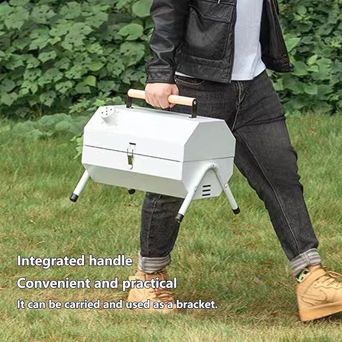 Outdoor Cooking Charcoal Barbecue Grill Portable BBQ Grill Shelf with Handle Double-Side Use Extra Large Cooking Area for Camping Backyard Picnic Patio BBQ Cooking(White A)