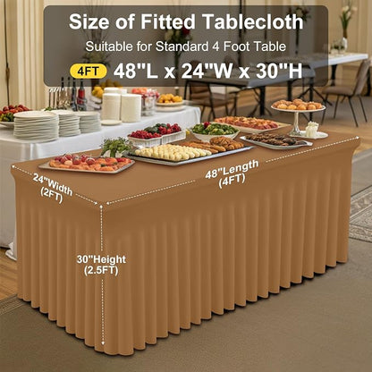 Smiry Spandex Elastic Fitted Table Cloth Skirt for 4FT Rectangle Table | Stretch Washable Table Cloth, Banquet Table Cover for Wedding, Party, Indoor & Trade Shows, (Brown, 48Lx24Wx30H)