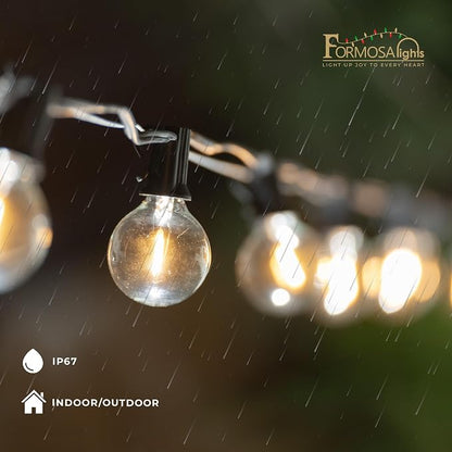 Formosa 26ft Indoor/Outdoor Clear LED Christmas String, Patio Light with 25 Retro Round Waterproof Edison Bulbs,G40 Shatterproof Globe Bulbs, Outside Hanging Lights for Gazebo Garden Backyard Decor