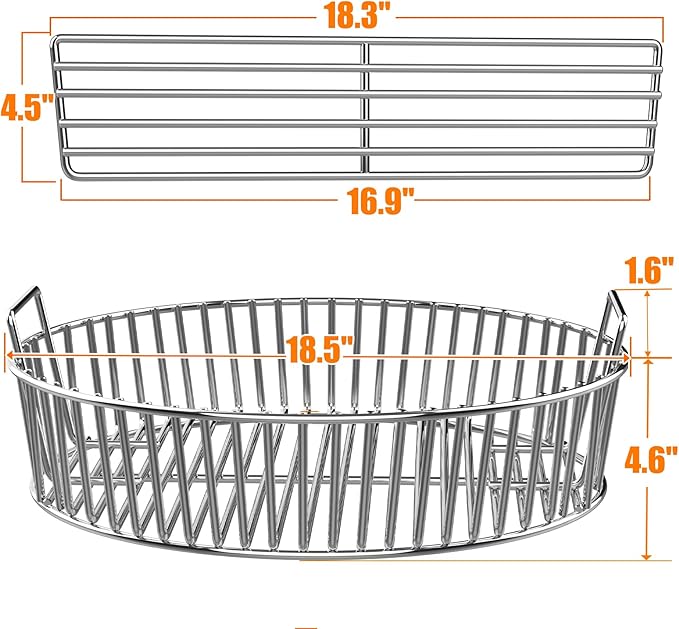 onlyfire Stainless Steel Charcoal Ash Basket Fits X-Large Big Green Egg Ceramic Grills, Charcoal Basket Big Green Egg Accessories