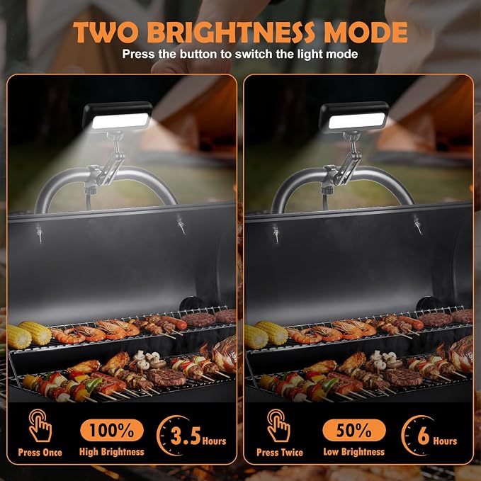 HyperFun Grill Lights for Outdoor Grill - 360° Adjustable USB-C Rechargeable LED BBQ Light with 2 Brightness Modes & Smart Tilt Sensor Function - Perfect BBQ Accessories Gift for Men Dads Husbands