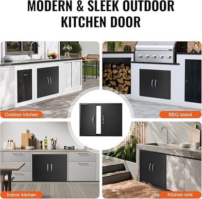 VEVOR BBQ Access Door, 788x610 mm Double Outdoor Kitchen Door, Cold Plate Flush Mount Doors, Wall Vertical Doors with Handles, for BBQ Island, Grilling Station (Stainless Steel + Oil-Sprayed Product)