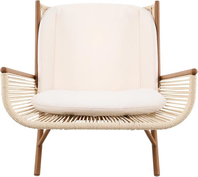 Christopher Knight Home Lumin Outdoor Rocking Chair, High Back PE Rattan Wicker Rocker with Metal Frame, Rocking Chair with Cushion, Comfort Rocker with Ergonomic Design for Patio or Lounge, Beige