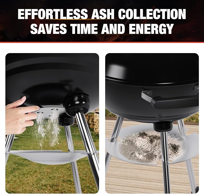 18 inch Charcoal Grill, Portable Kettle BBQ Grills, Barbecue Gift, Durable & Easy to Assemble, Round Barbecue Grill for Outdoor Cooking, Patio and Beach, Black