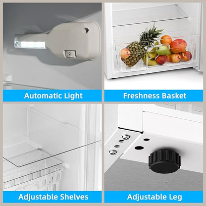 Antarctic Star Compact Refrigerator,4.5 Cu.Ft. Mini Separate Freezer Double 2-Door Adjustable Removable Shelves for Apartment/Dorm/Office,WHITE