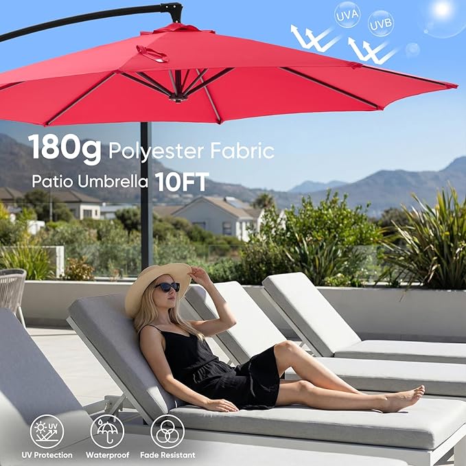 NEWBULIG 10FT Patio Umbrella, Offset Cantilever Outdoor Patio Table Umbrella, UV Protection, Fade Resistant Fabric, Easy Tilt Adjustment for Deck, Pool, Backyard, Garden