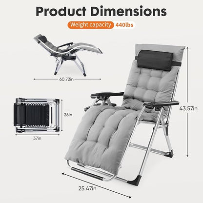DUMOS Zero Gravity Chair, Lounge Chair Outdoor with Cup Holder | Folding Reclining chairs with Trays and Removable Cushion, for Indoor Outside Beach Camping Patio, Gray