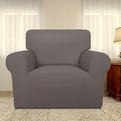 PureFit Super Stretch Chair Covers Fleece Couch Covers for Sofa Taupe | 1-Piece Spandex Couch Cover Soft Couch Protector, Sofa Cover Washable with Non Skid Foam and Elastic Bottom for Kids, Dogs