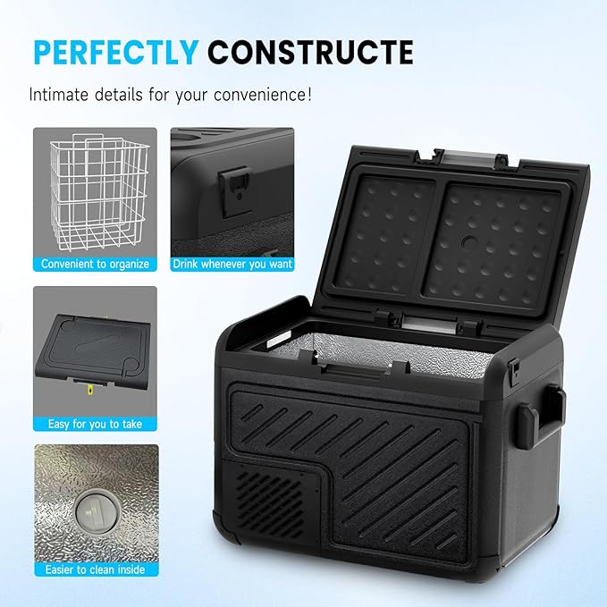 AS 53QT(50L) Car Refrigerator, 12 Volt Portable Freezer Fridge, Car Compressor Refrigerator with 12/24V DC & 110-240V AC for Truck, RV, Boat, Camping and Travel