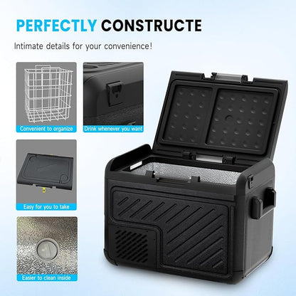 AS 53QT(50L) Car Refrigerator, 12 Volt Portable Freezer Fridge, Car Compressor Refrigerator with 12/24V DC & 110-240V AC for Truck, RV, Boat, Camping and Travel