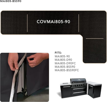 Mont Alpi COVMAi805-90 Heavy Duty All Weather Water Resistant 94" x 50" Full Black Grill Cover for MAi805-90 MAi805-D90 MAi805-BSS90 MAi805-D90FC MAi805-BSS90FC Stainless Steel Outdoor Kitchen Islands