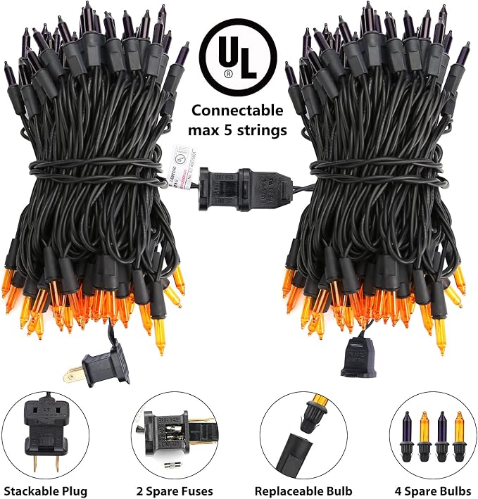 Orange & Purple Halloween Lights, 25ft 100 Count Incandescent String Light | UL Certified Connectable Mini Bulbs String Lights for Outdoor, Indoor, Garden, Porch, Party, Home, Halloween Decor