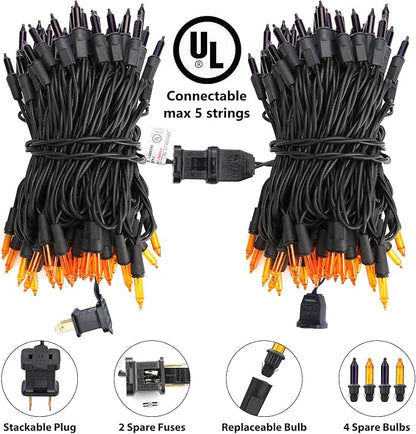 Orange & Purple Halloween Lights, 25ft 100 Count Incandescent String Light | UL Certified Connectable Mini Bulbs String Lights for Outdoor, Indoor, Garden, Porch, Party, Home, Halloween Decor