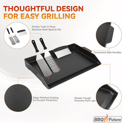 BBQ Future Universal Cast Iron Griddle for Gas Grill with Spatula Set, 23" x 16" Pre-Seasoned Nonstick Griddle Insert Large BBQ Flat Top Plate for All Gas/Electric Grill, Stove Top and more