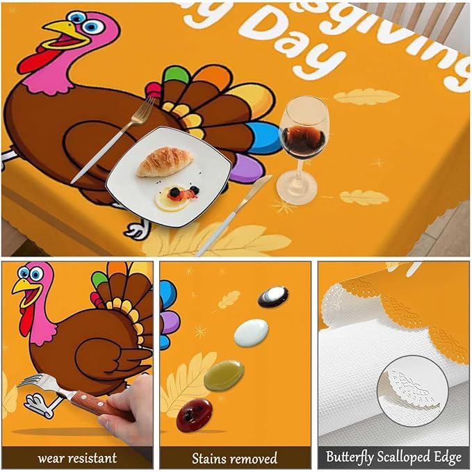 Swono Turkey Table Covers 52x70 Inch Happy Thanksgiving Turkey Cute Wipeable Tablecloth Kitchen Dinning Tabletop Decoration, Table Cloth for Outdoor and Indoor Use