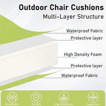 Topotdor Outdoor Chair Cushions Set of 2, 19"x19"x3" Waterproof Patio Chair Cushions for Outdoor Furniture, Round Corner Outdoor Seat Cushions Color Fastness Chair Pads with Ties, Green