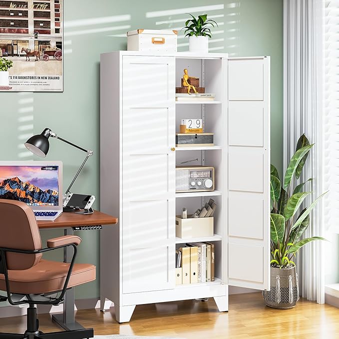 Letaya 72" H Metal Storage Cabinet with 2 Doors and 4 Shelves,Tall Kitchen Pantry Cabinets,Utility Pantry Organizers for Cupboard/Dining/Bathroom/Home Office/Garage (Black, 72" H x 18" D x 33.5" W)