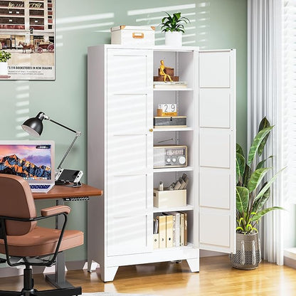 Letaya 72" H Metal Storage Cabinet with 2 Doors and 4 Shelves,Tall Kitchen Pantry Cabinets,Utility Pantry Organizers for Cupboard/Dining/Bathroom/Home Office/Garage (Black, 72" H x 18" D x 33.5" W)