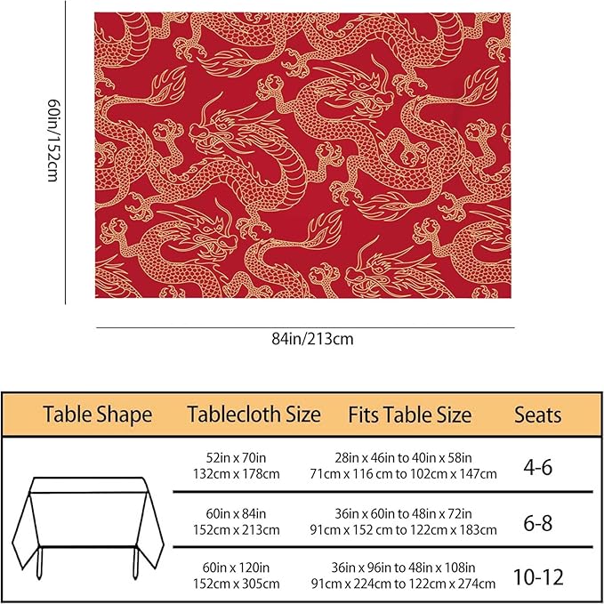 TKS MITLAN Tablecloth Dragon Table Cloth Rectangle Table 60 x 84 Inch Traditional Flying Mascot Animal Chinese Dragons Kitchen Decorations for Home Dinner Party