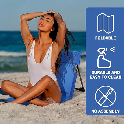 Karenhi 2 Pcs Foldable Poolside Beach Chairs for Edge of Pool Portable Beach Chairs Folding Pool Seats with Back Support Carry Bag for Adults Traveling Camping Picnic Lawn (Navy Blue)