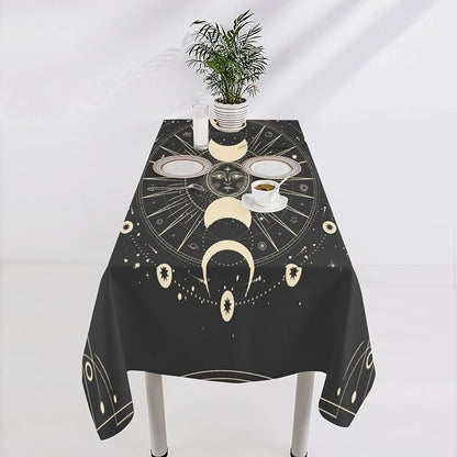 Vintage Moon Sun Tablecloth Moon Phase Star Galaxy Zodiac Signs Moonlight Table Cloth Water Resistant Wipeable Table Cover for Farmhouse Picnic Party Holiday Kitchen Dinner Table 60"x90"