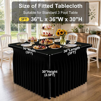 Smiry Spandex Elastic Fitted Table Cloth Skirt for 3FT Square Table | Stretch Washable Table Cloth, Banquet Table Cover for Wedding, Party, Indoor & Trade Shows, (Black, 36Lx36Wx30H)