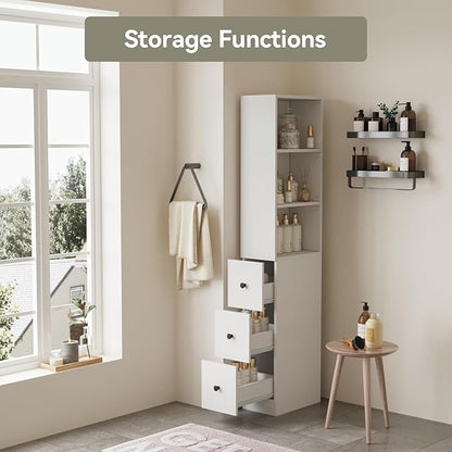 ARTETHYS Storage Cabinet Tall Narrow Bathroom Organizer with 3-Level Adjustable Shelves Slim Free Standing Space Saver for Living Room Kitchen, Classic White