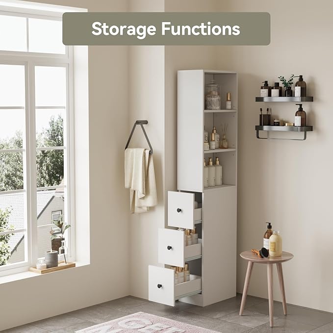 ARTETHYS Storage Cabinet Tall Narrow Bathroom Organizer Set of 2 with 3-Level Adjustable Shelves Slim Free Standing Space Saver for Living Room Kitchen, Classic White