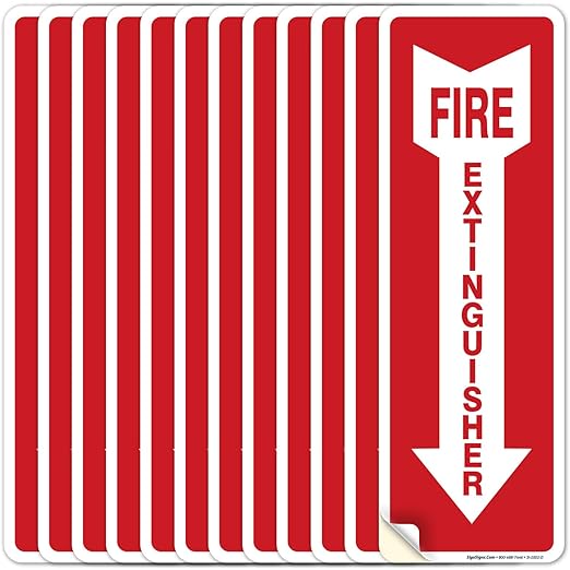 Fire Extinguisher Sign, (12 Pack) 4x12 Inches, 4 Mil Vinyl Decal Stickers UV Protected, Made in USA