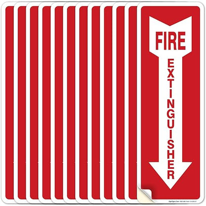 (6 Pack) Fire Extinguisher Sign 4 X 12" 4 Mil Sleek Vinyl Decal Stickers Weather Resistant Long Lasting UV Protected and Waterproof Made in USA