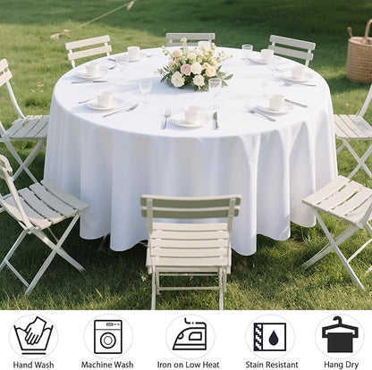 MRJ White Table Clothes for Round Tables 120 inch Stain and Wrinkle Resistant Washable Polyester Table Cover for Banquet Party Buffet Restaurant
