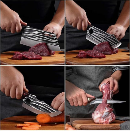Butcher Knife Set with Bag，Meat Cleaver Full Tang Serbian Chef Knife High Carbon Steel for Meat Cutting Processing,Hand Forged Viking Carving Knife,Outdoor BBQ Camping Knife (10)