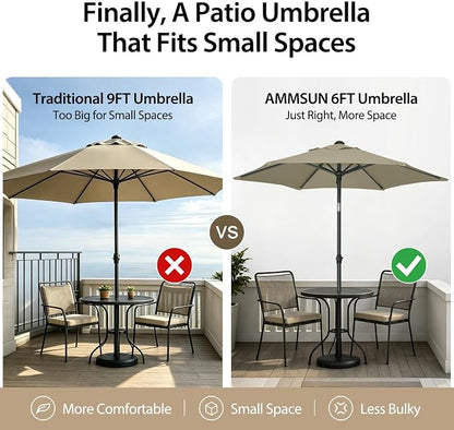 AMMSUN 6FT Patio Umbrella, Outdoor Table Umbrella with Push Button Tilt | UPF50+ Sun Protection and Water-Resistant Fabric, Premium Steel Pole and Ribs, Height-Adjustable and Push-Button Tilt