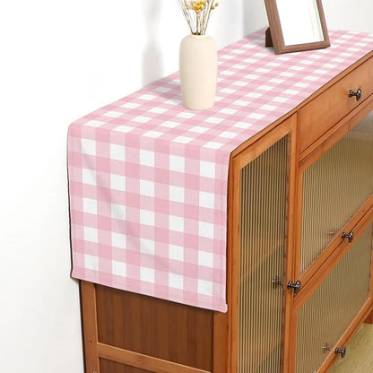 Pink Gingham Party Supplies Light Pink and White Checkered Table Runner Easter Baby Shower BBQ Picnic Home Kitchen Island Decor (Pink, 13" x 90")