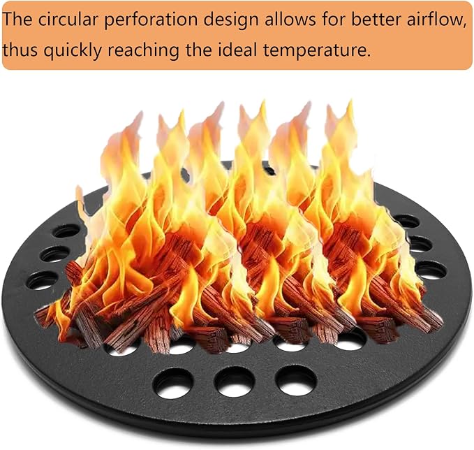 11.75" Cast Iron Round Fire Grate, High Heat Charcoal Plate Fire Bottom Grate Replacement Parts for Fire Pit, Kamado Joe Big Joe I II III 24" Charcoal Grill