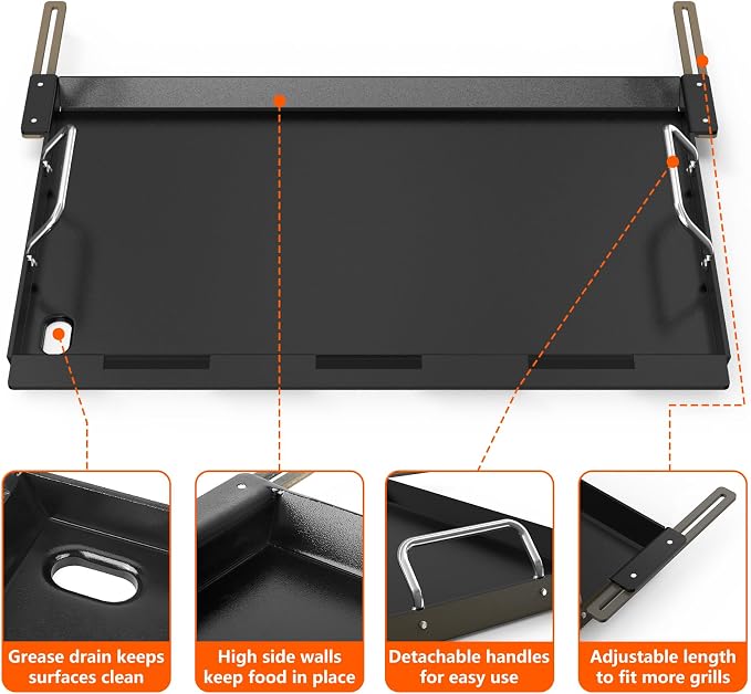 Stanbroil Adjustable Griddle Insert for Gas Grill, 23.2" Wide | 16"-19.3" Adjustable Depth, Nonstick Coating, Universal Flat Top Cooking Surface
