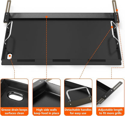 Stanbroil Adjustable Griddle Insert for Gas Grill, 23.2" Wide | 16"-19.3" Adjustable Depth, Nonstick Coating, Universal Flat Top Cooking Surface