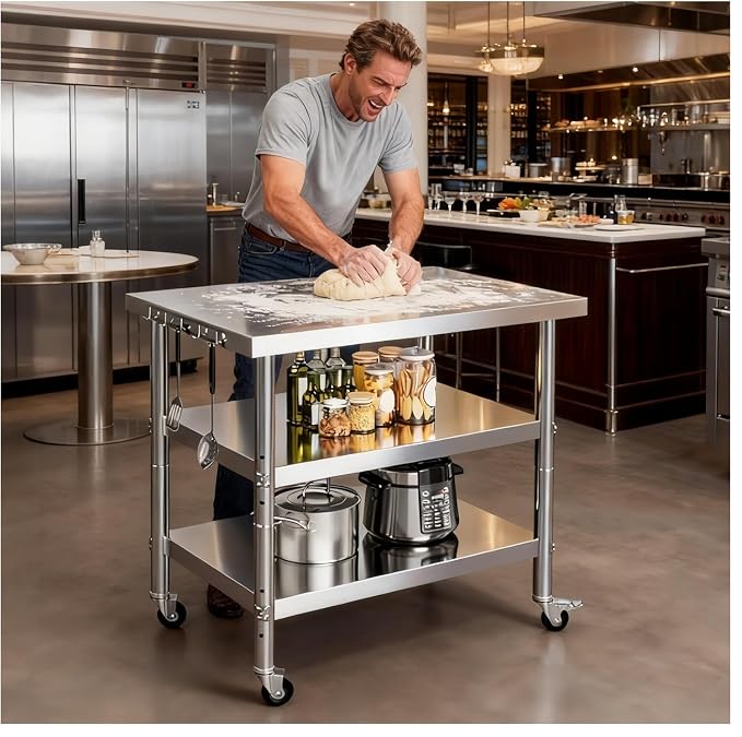 Stainless Steel Prep and Work Table with Wheels, Multi-Size Heavy-Duty Metal Commercial Kitchen Commercial Workbench,Suitable for Restaurants, Homes,Outdoor and Hotels (32" Lx24 Wx34 H)
