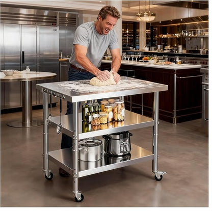 Stainless Steel Prep and Work Table with Wheels, Multi-Size Heavy-Duty Metal Commercial Kitchen Commercial Workbench,Suitable for Restaurants, Homes,Outdoor and Hotels (32" Lx24 Wx34 H)