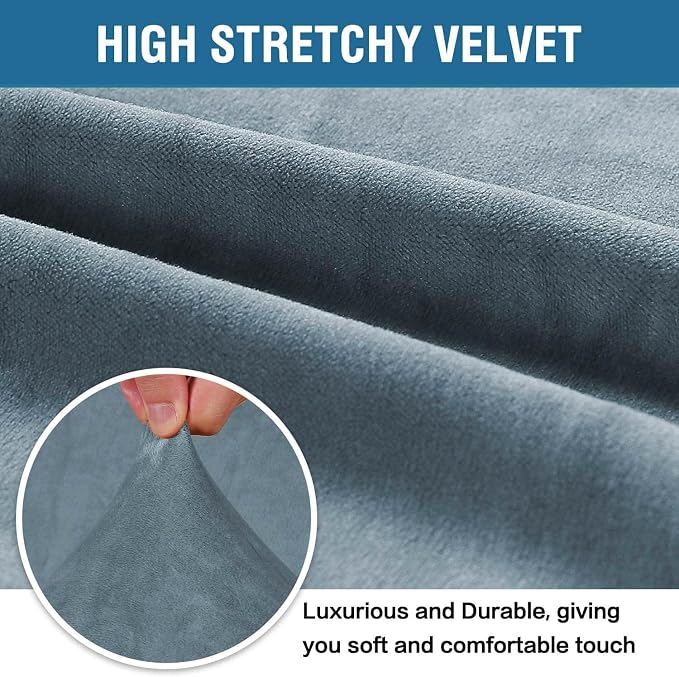 H.VERSAILTEX Stretch Velvet Sofa Covers for 3 Cushion Couch Covers Furniture Protector Soft with Non Slip Elastic Bottom, Crafted from Thick Comfy Rich Velour (Large Sofa 90"-97", Stone Blue)