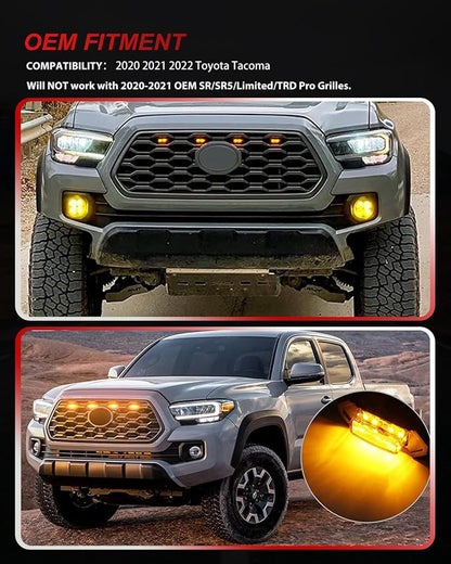 4Pcs Amber LED Grill Lights Kit for 2020-2022 Toyota Tacoma | for TRD Off-Road & Sport OEM Grille,Black Shell, w/ Wiring Harness,Not for 2020-2021 OEM SR/SR5/Limited/TRD Pro Grilles