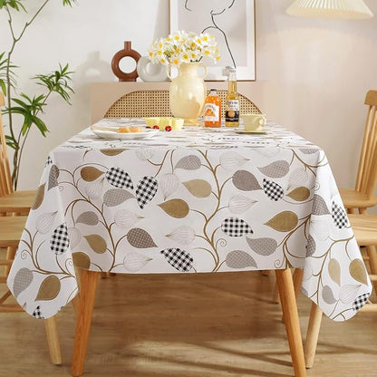 SASTYBALE Vinyl Tablecloth with Flannel Backing Rectangle 60 x 84 Inch | Floral Leaves Waterproof & Oil Proof Heavy Plastic Tables Cloths, PVC Table Cover for Dining, Party, Picnic, Outdoor
