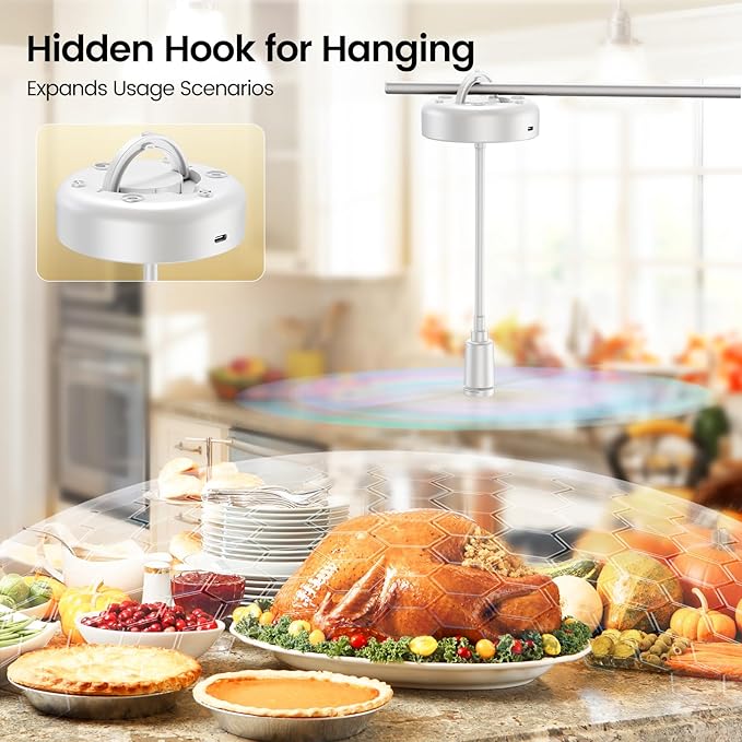 TriPole Fly Fans for Tables with Battery Display, Rechargeable, 20H Runtime | 2000mAh Rechargeable Food Fan, Quiet Operation, Flexible Neck for 360° Coverage Outdoor Fan for Picnic, Party, BBQ, Kitchen