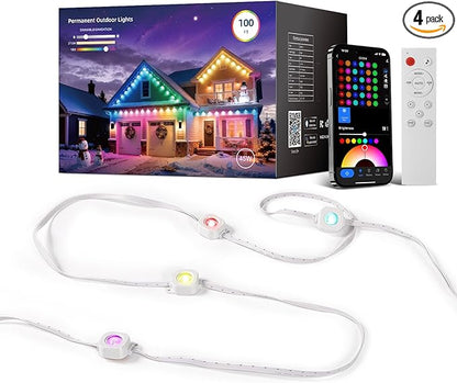 CDN House's Permanent Outdoor Lights, 100FT RGB+IC Outdoor Decor, 111 Scene Modes, 60 LED Lights with Smart APP & Remote Control, IP65 Waterproof, String Lights for Christmas Decorations